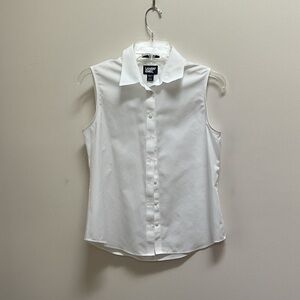 Lands' End Women's White Sleeveless Button Down Shirt